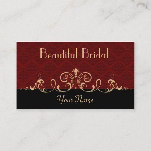 Black and Red Damask Gold Scroll Business Card