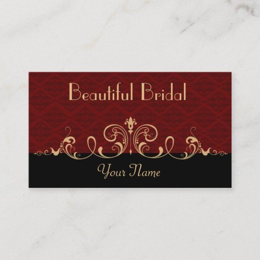 Customizable Black and Red Damask Gold Scroll Business Card