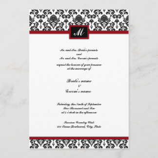 Black and Red Damask Monogram Wedding Invitation