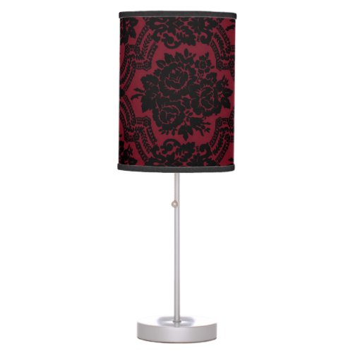 Black and red damask pattern table lamp