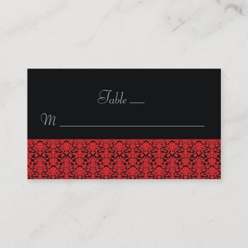 Customizable Black and Red Damask Place Cards Business Cards