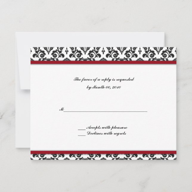 Black and Red Damask Reply cards (Front)