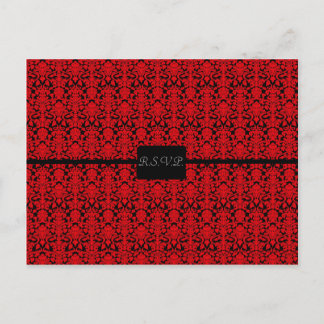 Black and Red Damask RSVP Invitation Postcard