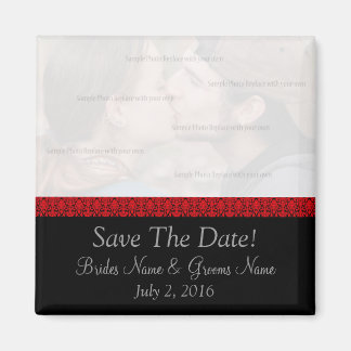 Black and Red Damask Save The Date Magnet