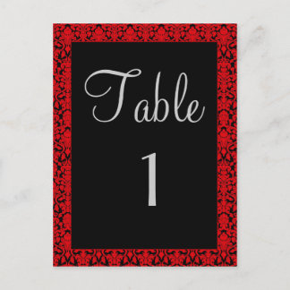 Black and Red Damask Table Number Cards