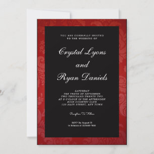 Black and Red Damask Wedding Invitation