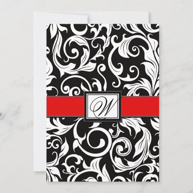 Black and Red Damask Wedding Invitations (Front)