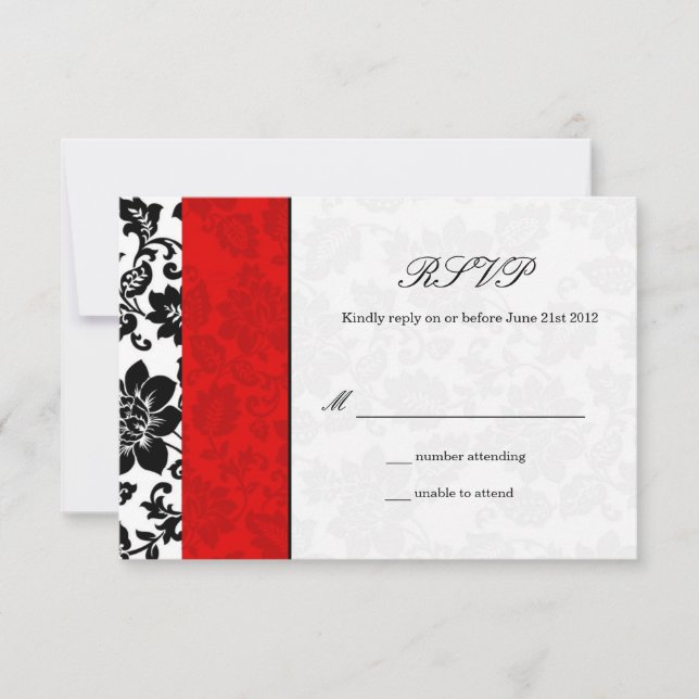 Black and Red Damask Wedding RSVP (Front)