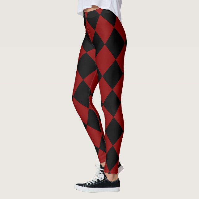 Black and Red Diamond Checker Print Leggings (Left)