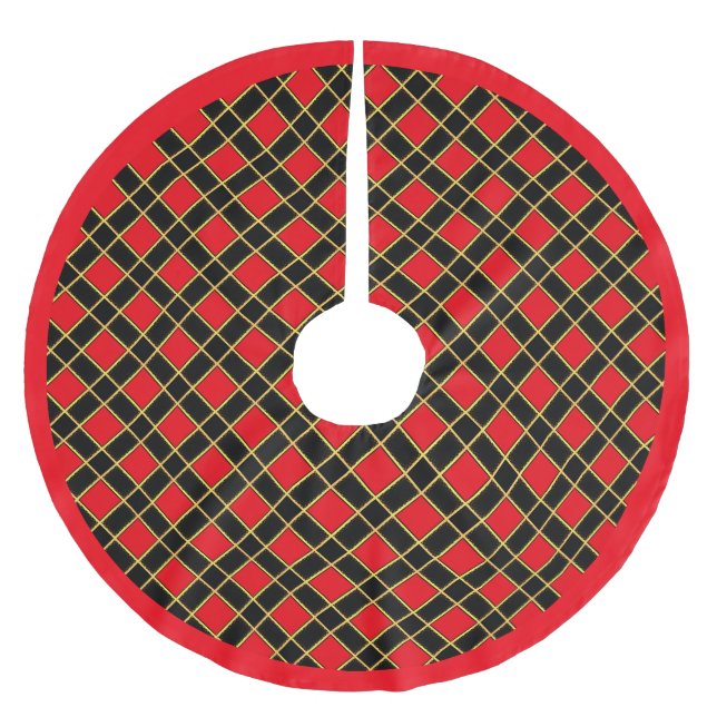 Black and Red Diamond Pattern Brushed Polyester Tree Skirt (Front)