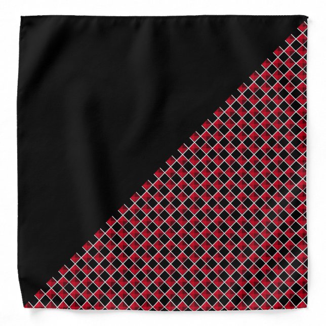 Black and red diamond pattern & half solid black bandana (Front)
