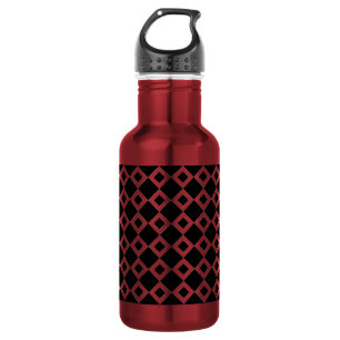 Black and Red Diamond Pattern Water Bottle