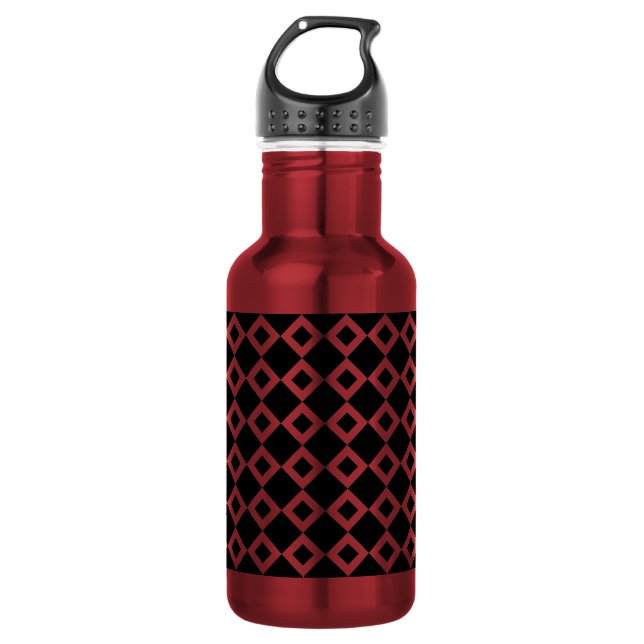 Black and Red Diamond Pattern Water Bottle (Front)