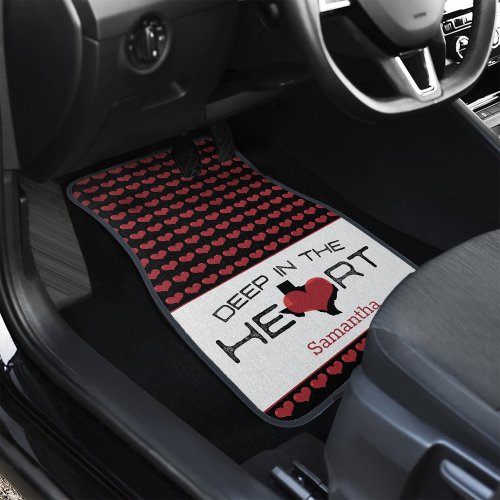 Black and Red Distressed Deep In the Heart Car Floor Mat