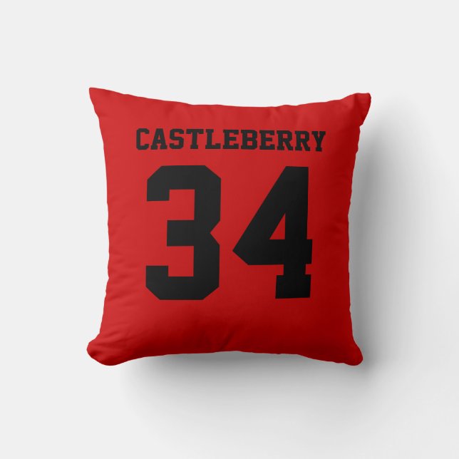 Black and Red Double-Sided Sports Jersey Throw Pillow (Front)