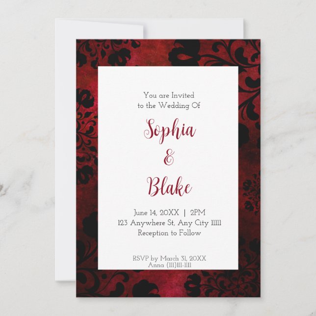 Black and Red Dramatic Gothic Wedding Invitation (Front)