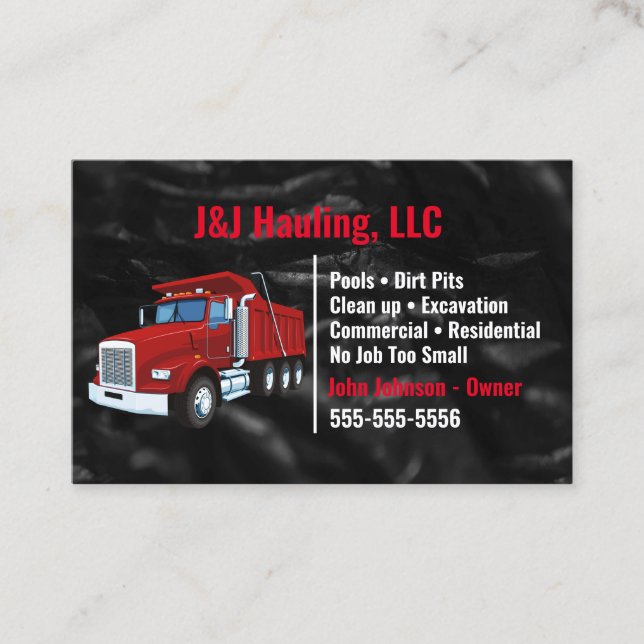 Black and Red Dump Truck Business Card (Front)