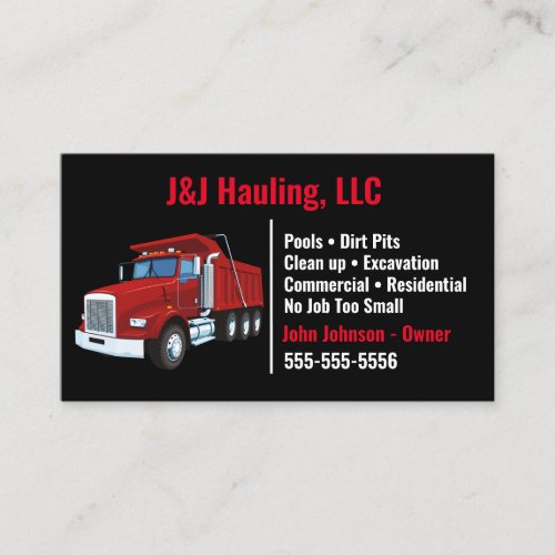 Black and Red Dump Truck Business Card