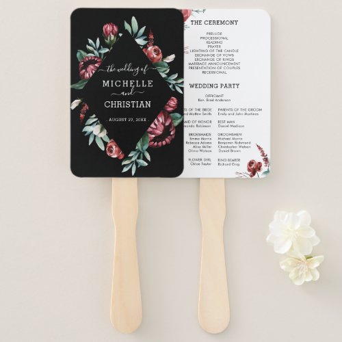 Black and Red Elegant Floral Wedding  Hand Fan