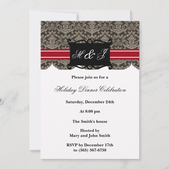 Black And Red Elegant Monogram Party Invitations (Front)