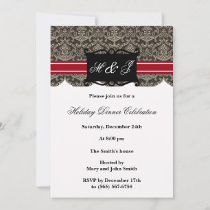 Black And Red Elegant Monogram Party Invitations