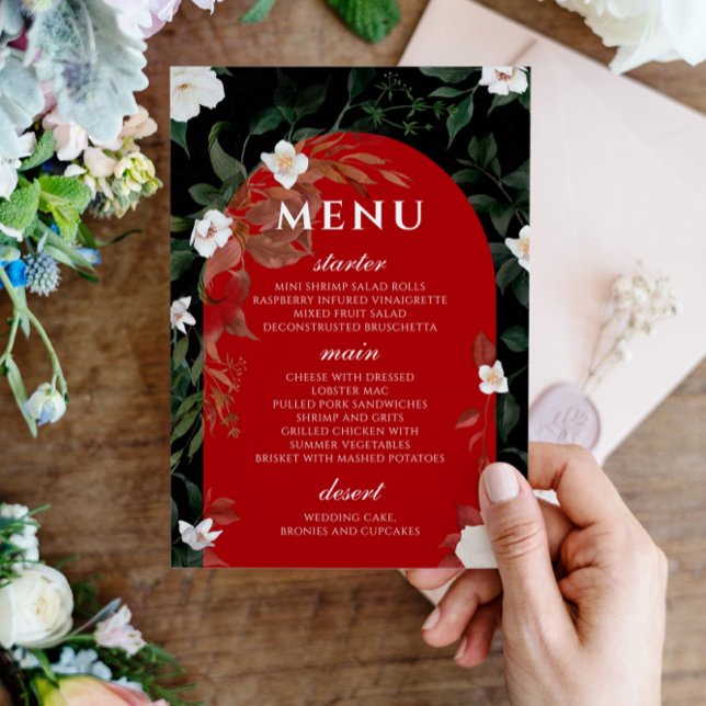 Black and Red Elegant White Floral Wedding Menu (Creator Uploaded)
