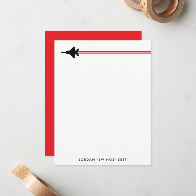 Black and Red F-15 Personal Stationery Note Card (Front/Back In Situ)