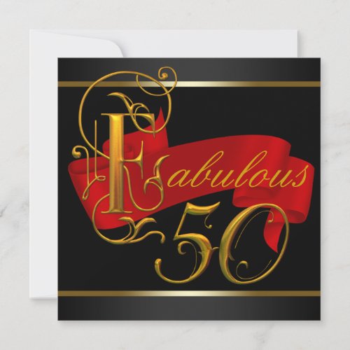 Black and Red Fabulous 50th Birthday Party Invitation