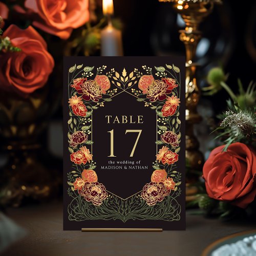 Black and Red Fantasy Enchanted Garden Wedding Table Number