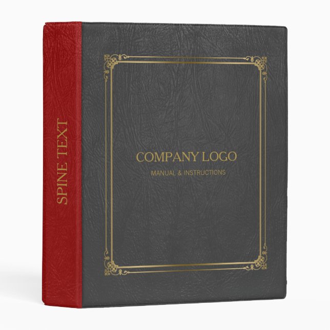 Black and red faux leather gold frame mini binder (Front/Spine)