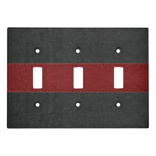 Black and red faux leather texture light switch cover