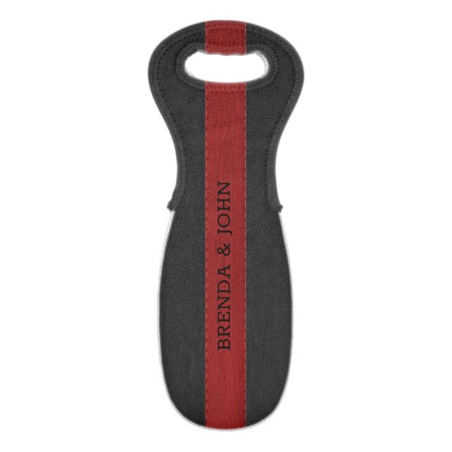 Black and red faux leather texture wine bag (Front Flat)