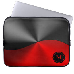 Black and red faux metallic geometric design laptop sleeve