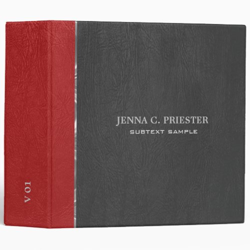 Black and red faux vintage leather texture 3 ring binder