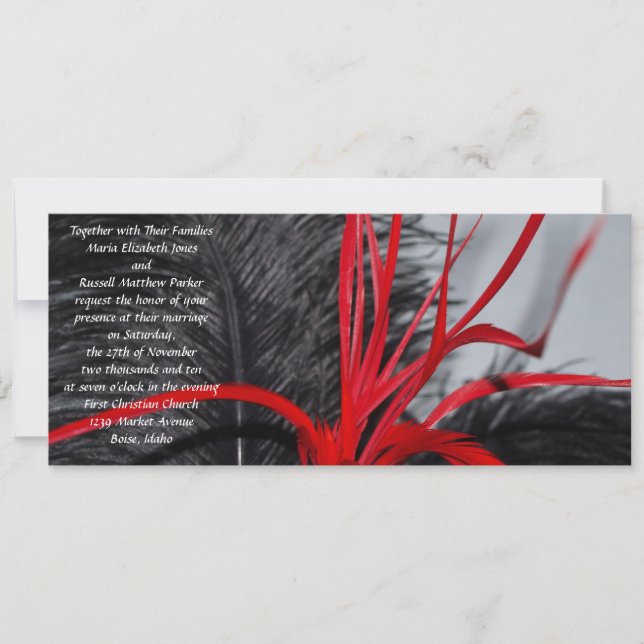 Black and Red Feather Wedding Invitations (Front)