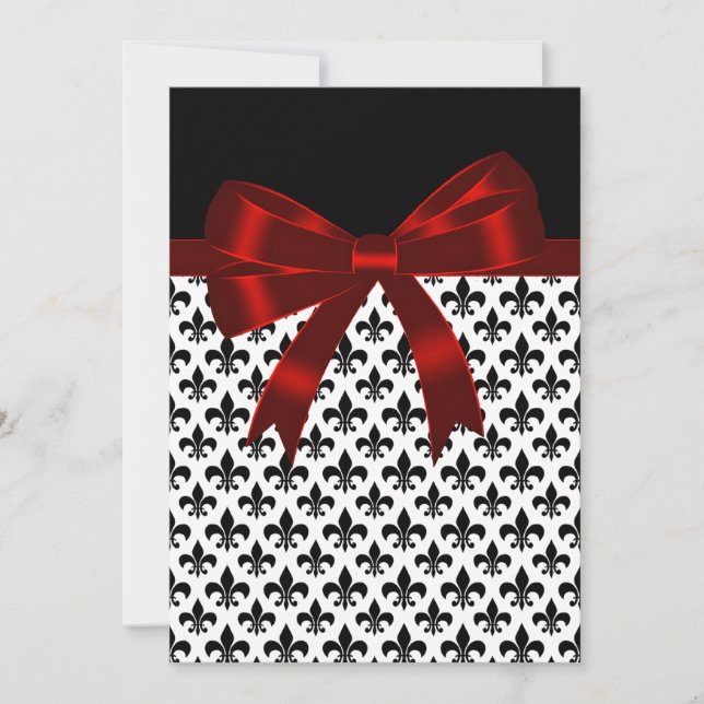 Black and Red Fleur De Lis Wedding Invitation (Front)