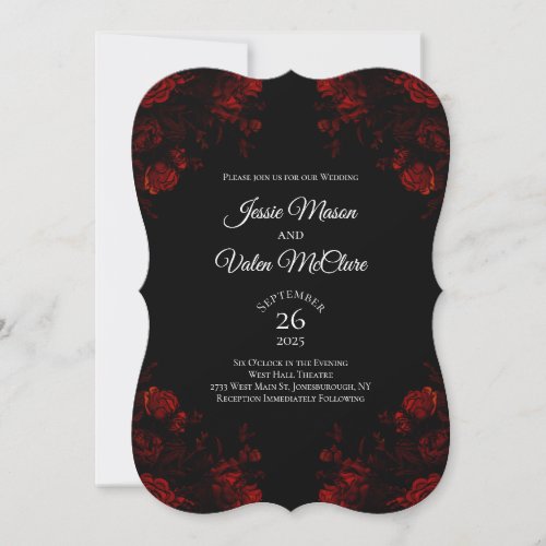 Black and Red Floral Elegant Gothic Wedding Invitation