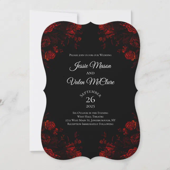 Black and Red Floral Elegant Gothic Wedding Invitation | Zazzle