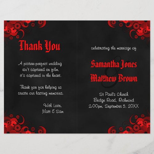 Black and Red Floral Goth Bi_Fold Wedding Program