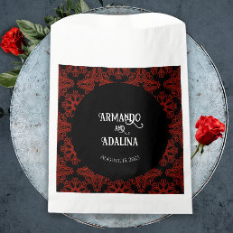 Black and Red Floral Gothic Dark Elegant Wedding Favor Bag