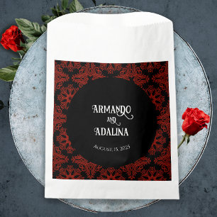 Black and Red Floral Gothic Dark Elegant Wedding Favor Bag