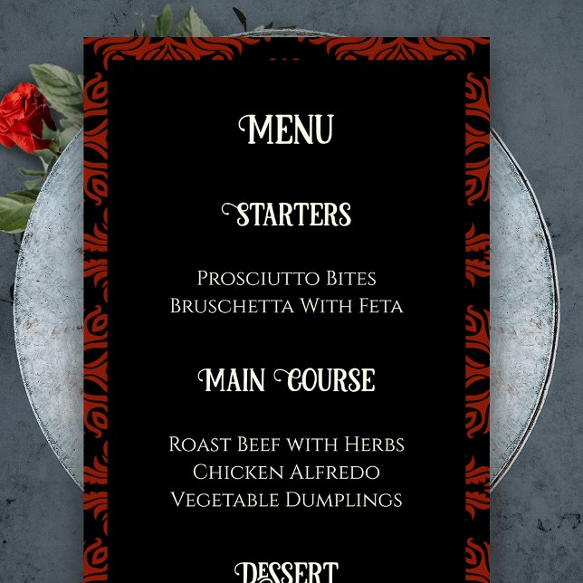 Black and Red Floral Gothic Dark Elegant Wedding Menu (Black and Red Floral Gothic Dark Elegant Wedding Menu)