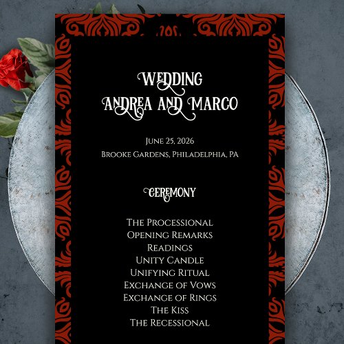 Black and Red Floral Gothic Dark Wedding Program