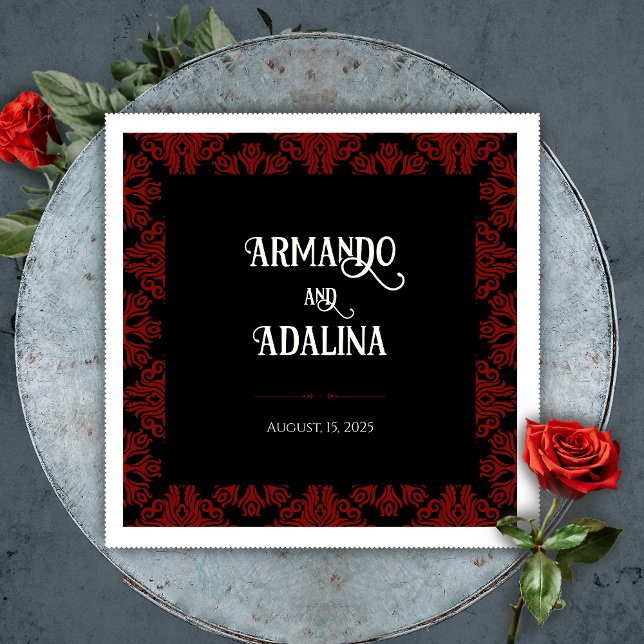 Black and Red Floral Gothic Dark Wedding Welcome Napkins (Black and Red Floral Gothic Dark Wedding Welcome Napkins)