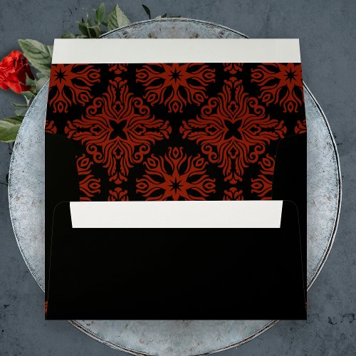Black and Red Floral Gothic Elegant Wedding Envelope
