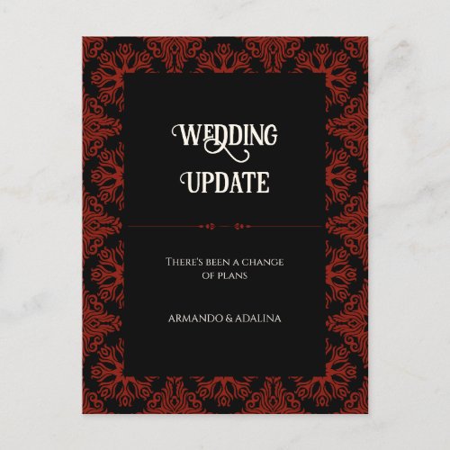 Black and Red Floral Gothic Wedding Postponement Postcard