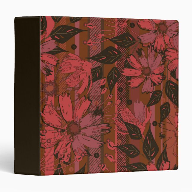 Black and red floral pattern. 3 ring binder (Front/Spine)