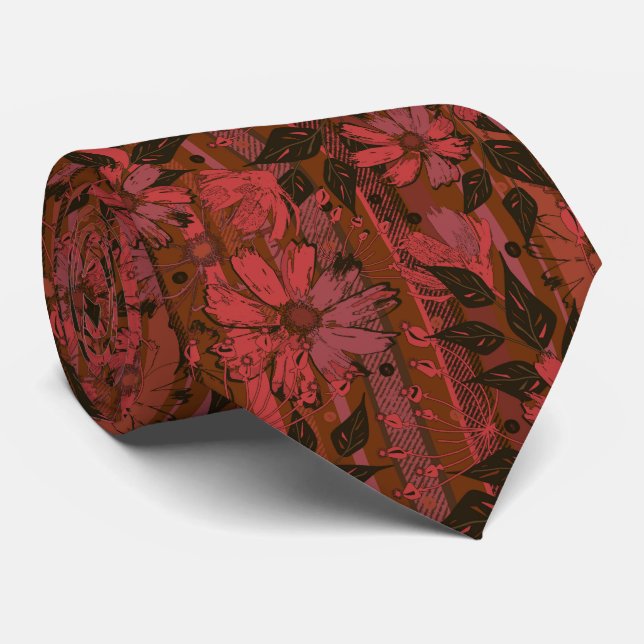 Black and red floral pattern. neck tie (Rolled)