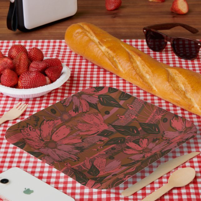 Black and red floral pattern. paper plates (Picnic)