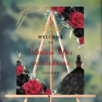 Black and Red Floral Princess Quinceañera Welcome
